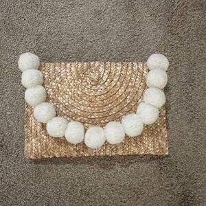 Elegant Tan Woven Clutch with White Accents - perfect for bridal era!!!